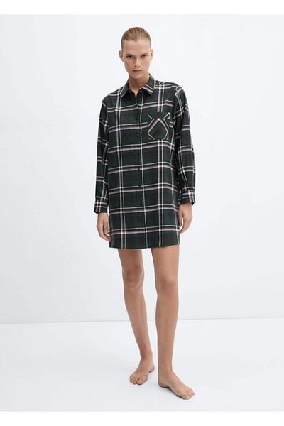 MANGO Woman Flanell-Nachthemd aus Baumwolle