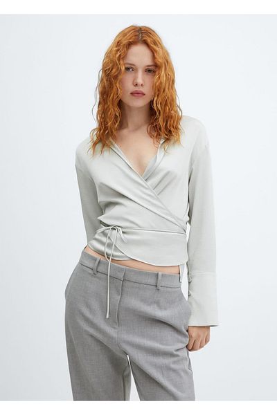 MANGO Woman Detailní zavinovací halenka s kravatou