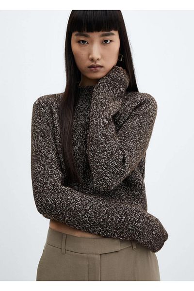 MANGO Woman Sweter z dzianiny Perkins z kołnierzykiem