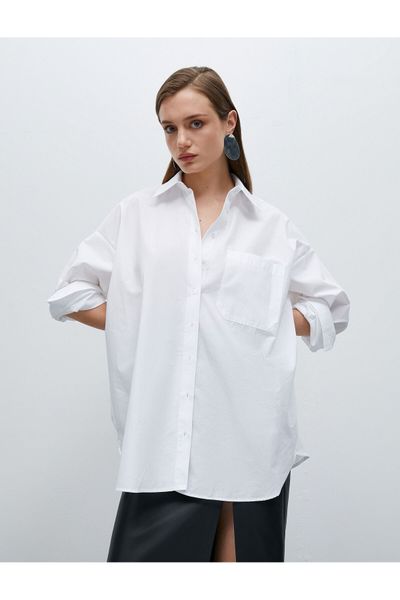 Koton Cotton Oversize Shirt with Pocket Detail