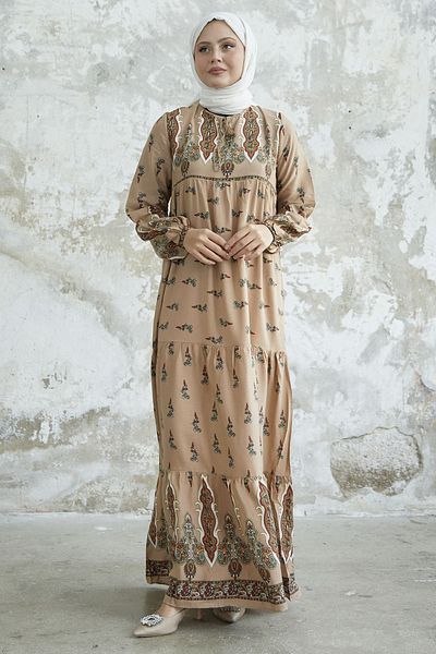 InStyle Rochie din viscoza cu model cu guler cravata - bej