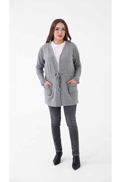 Blues Outlet سترة نسائية ناعمة مربوطة من الأمام - رمادي