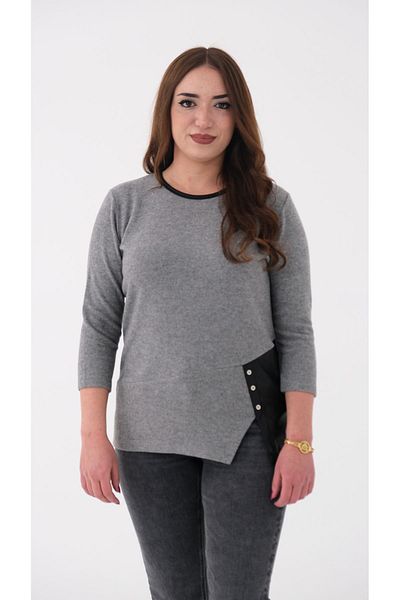 Blues Outlet WOMEN'S LEATHER DETAIL SOFT BLUZ-GRAY