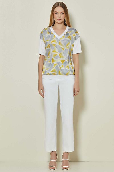 Guitar Straight Leg White Woven Trousers