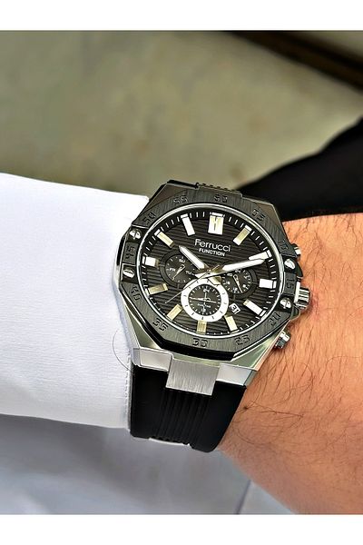 Ferrucci Black Color Silicone Cord Function Men's Wristwatch