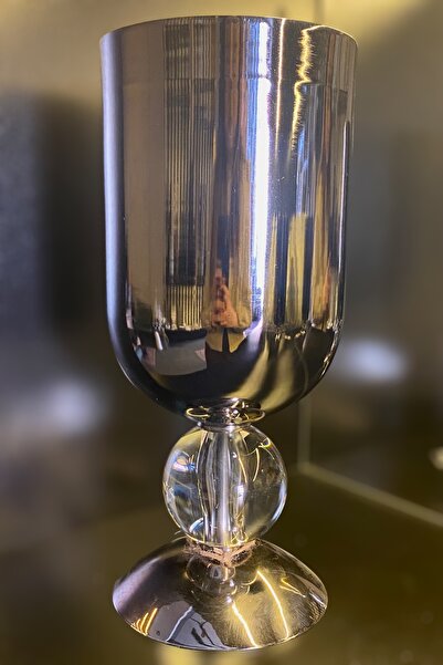LEMİ DEKORASYON Kristal Küreli Gümüş Füme Vazo 34 cm