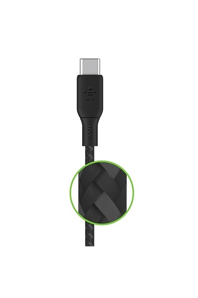 Belkin Braided USB-C to USB-C Cable Compatible 100W 2 Meters Black USB-IF Certified Type-C Cable