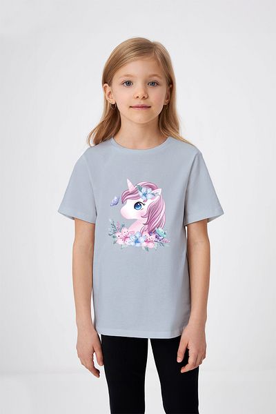 ADABEBEK Tricou pentru fetiță cu imprimeu unicorn cu detalii de flori
