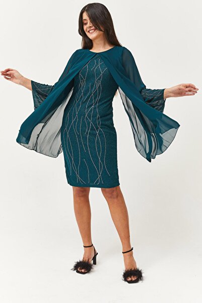 Ebsumu Γυναικείο Μεγάλο Μέγεθος Πέτρινο Μοτίβο Σιφόν Μανίκι Λεπτομερές Πράσιν...