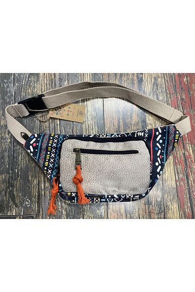 Street Bag Unisex Ethnic Authentic Bohemian Daily Travel Waist Bag Multi-Pocket Water Resistant Ecru