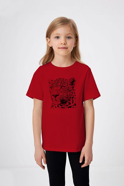 ADABEBEK Charcoal Leopard Drawing Patterned Girl's T-Shirt