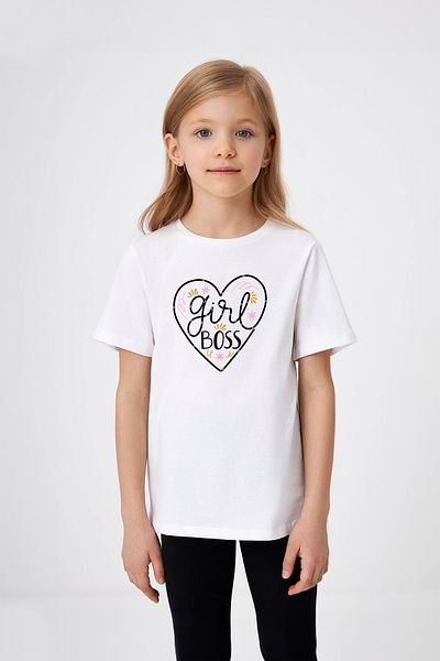 ADABEBEK Girl Boss Written Heart Λεπτομερές εμπριμέ μπλουζάκι για κορίτσια