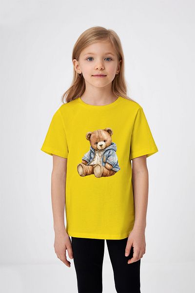ADABEBEK Smiling Teddy Bear Patterned Printed Girl's T-Shirt