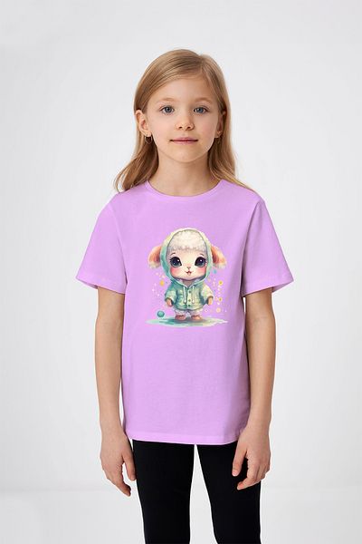 ADABEBEK Lamb Patterned Girl's T-Shirt Wearing Raincoat