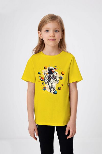 ADABEBEK Planets Themed Astronaut Printed Girl's T-Shirt