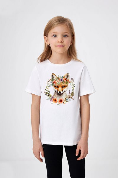 ADABEBEK Tricou drăguț pentru fetiță, cu model de vulpe, cu detaliu de coroană