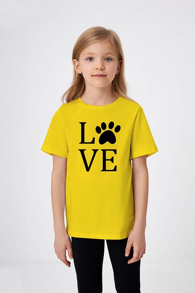 ADABEBEK Love Written Paw Pattern Printed Girl's T-Shirt