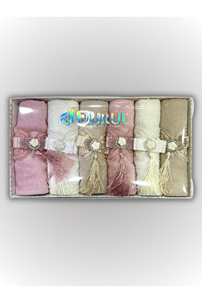 Durul 6'lı Güpürlü İşlemeli Kutulu 30x50 Çeyizlik Lüks Mutfak Havlu Seti