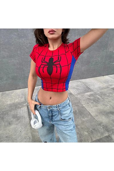 Gofeel Harajuku Red Spider Cosplay Short Sleeve Crop