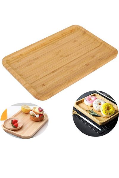 NEWNOW Bamboo Presentation Plate, Spice Stand, Oil Pot Stand, Bamboo Snack Bowl 24 * 14 cm (2 Pieces)