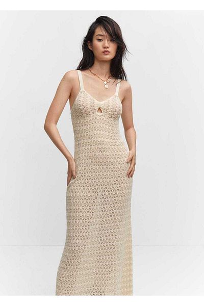MANGO Woman Crochet Embroidered Long Dress