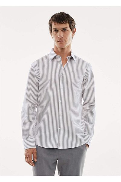 MANGO Man Πουκάμισο από ύφασμα με ριγέ Stretch Slim Fit