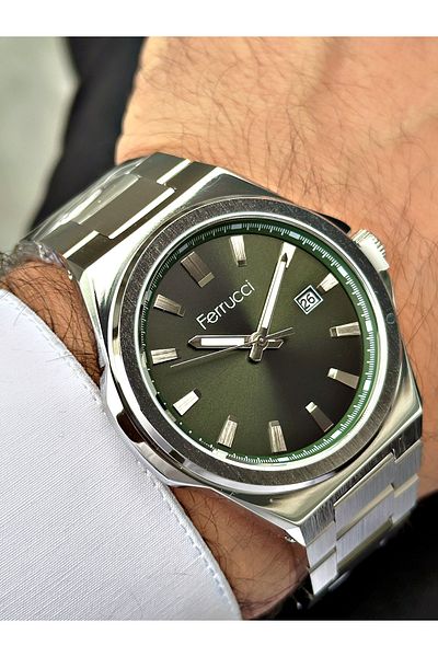 Ferrucci Silver Color Function Steel Cord Men's Wrist Watch + Bracelet