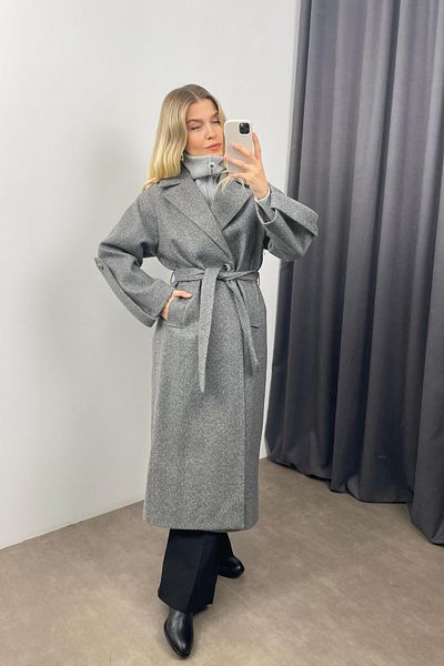 Sue Store Palton supradimensionat din lână, căptușit cu curea, model gri închis