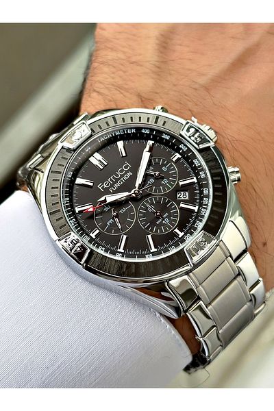 Ferrucci Silver Color Function Steel Cord Men's Wrist Watch + Bracelet Gift