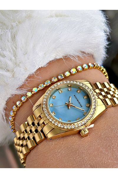Navimarine Gold Color Steel Cord Women's Wristwatch + Bracelet