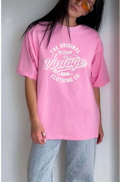 khufu VINTAGE εμπριμέ ροζ χαλαρή εφαρμογή Oversize μπλουζάκι Unisex