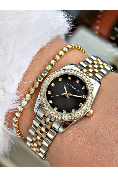 Navimarine Gold Color Steel Cord Women's Wristwatch + Bracelet