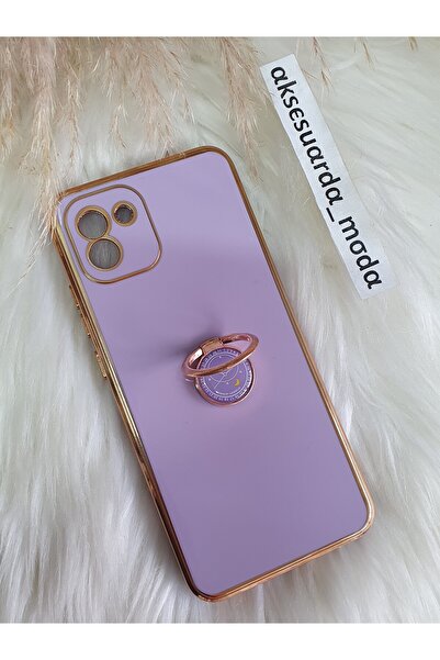 Aksesuarda Moda Samsung GALAXY A03 Uyumlu Yüzüklü Standlı Gold Detaylı Lazer ...