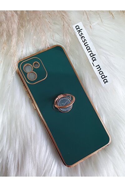 Aksesuarda Moda GALAXY A03 Uyumlu Yüzüklü Standlı Gold Detaylı Lazer Kesim Kılıf