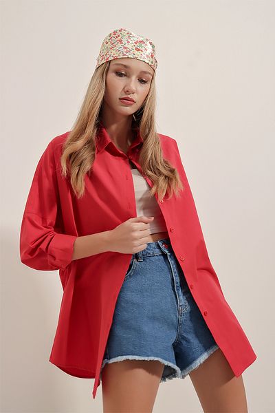 Bigdart Cămașă de bază lungă oversize 3900 - roșu