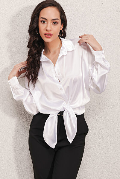 Bigdart 3985 Oversize Saten Gömlek - Beyaz