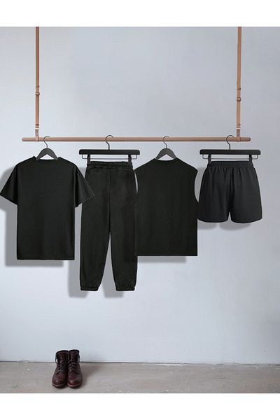 ZEMLİYA 4-PIECE WING PRINTED TSHIRT SET (T-Shirt + Zero Sleeve T-Shirt + Sweatpants + Shorts)