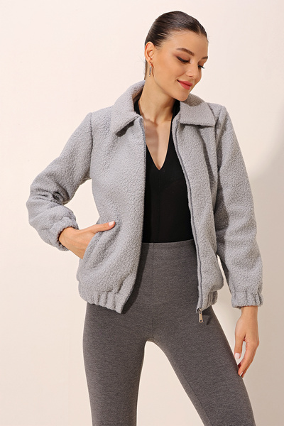 Bigdart 5175 Oversize Boucle Jacket - Gray