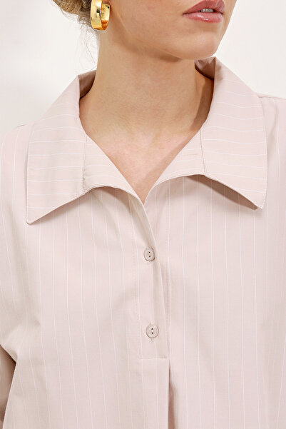 Bigdart 20215 pruhovaná oversize košile širokého střihu – béžová