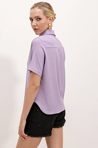 Bigdart 20181 Gold Buttoned Knitted Shirt - Lilac
