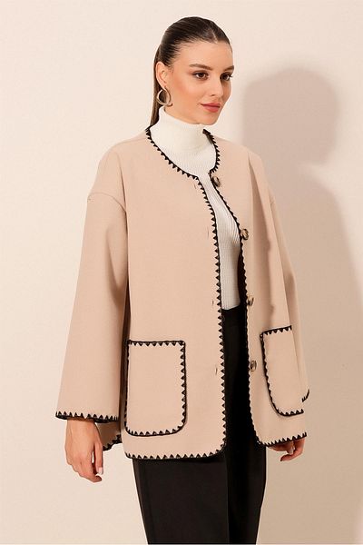 Bigdart 0690 Boyfriend Embroidered Stitch Jacket - Beige