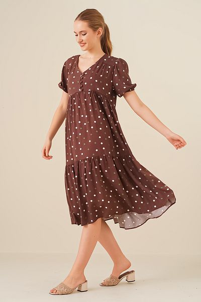 Bigdart 1976 V-Neck Patterned Dress - Brown