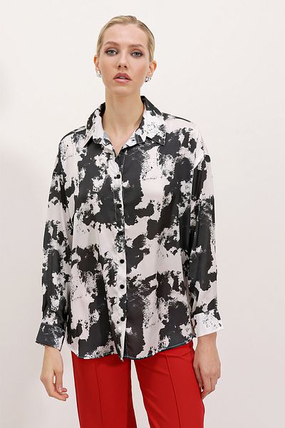 Bigdart 3964 Cămașă din satin care curge ușor - L. Negru