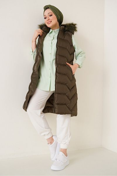 Bigdart T10233 Lange Hijab-Weste mit Kapuze – Khaki