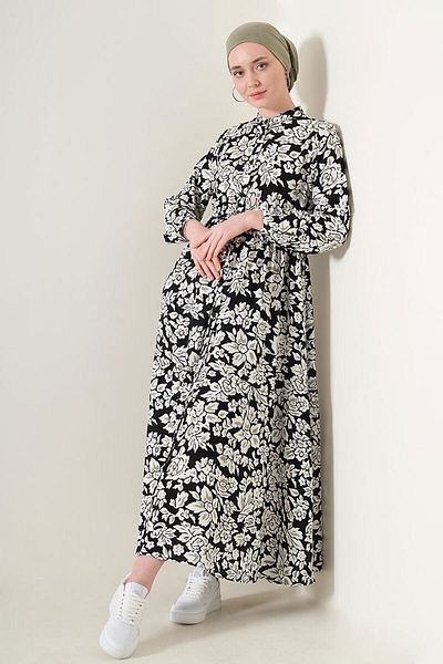 Bigdart 2144 Hijab-Kleid mit Richterkragen – Schwarz