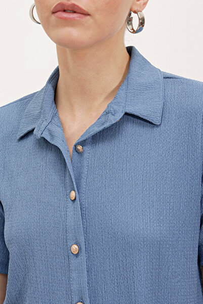 Bigdart 20181 Gold Buttoned Knitted Shirt - Indigo