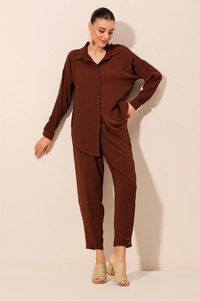 Bigdart Model 6593 - Brązowy dwuczęściowy garnitur oversize