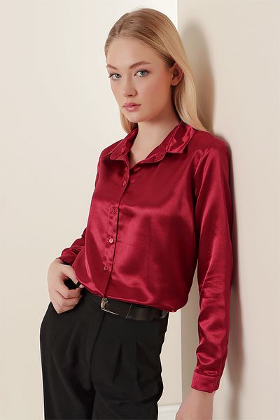 Bigdart 3964 Cămașă din satin care curge ușor - Prune