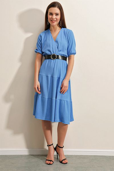Bigdart 2377 Belted Knitted Dress - Blue
