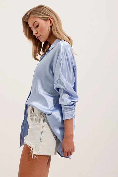 Bigdart 3985 Oversize Satin Shirt - Blue